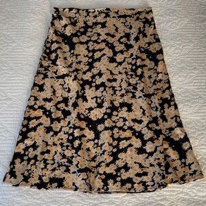 Floral Black, Cream and Yellow Satin Midi Skirt, Large